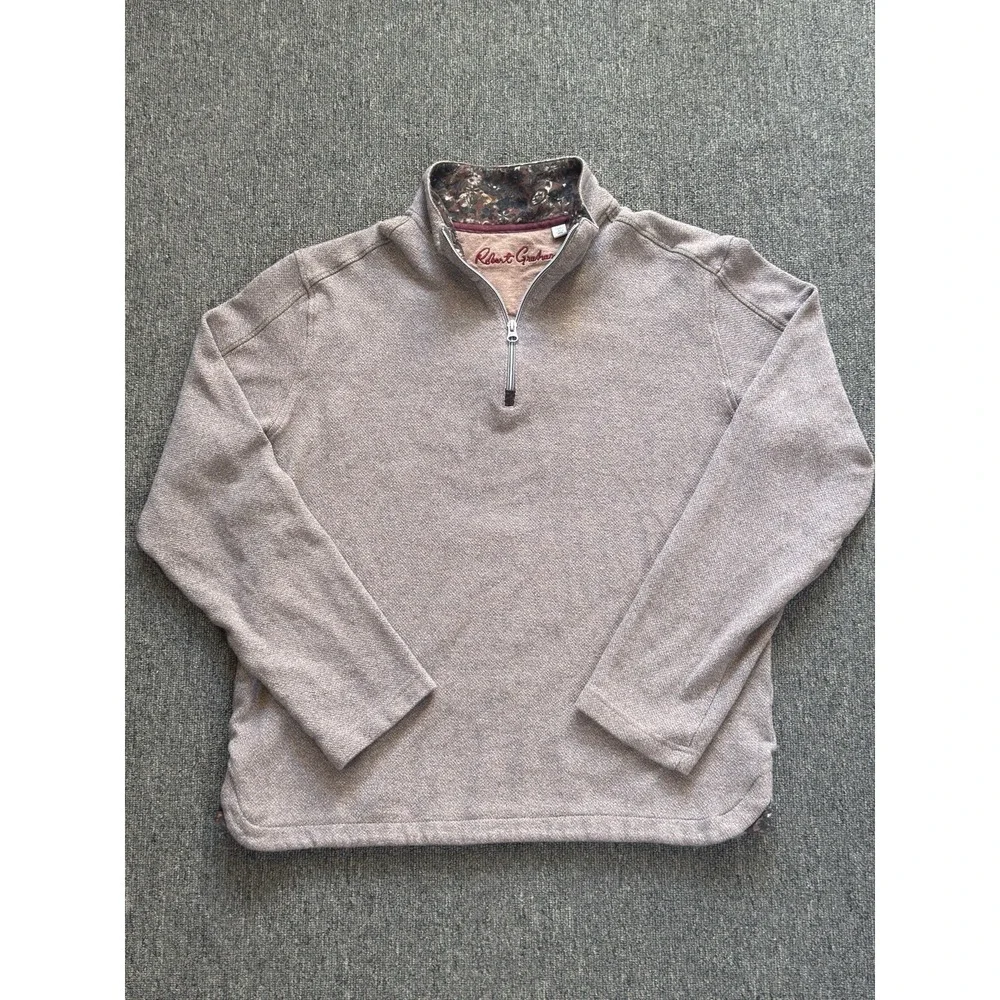 Robert Graham Delage 1/4 Zip Sweater L‎ Taupe Classic Fit Golf Mens Cotton